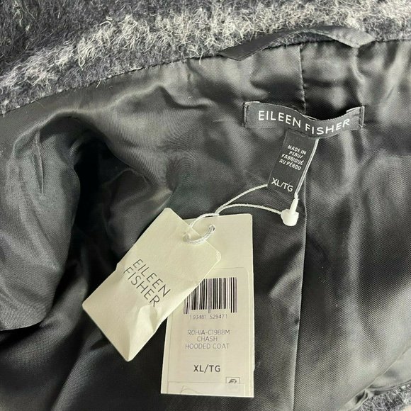 Eileen Fisher Chash Alpaca Blend Hooded Coat Lined Pockets Plaid Women XL NWT - Picture 15 of 16